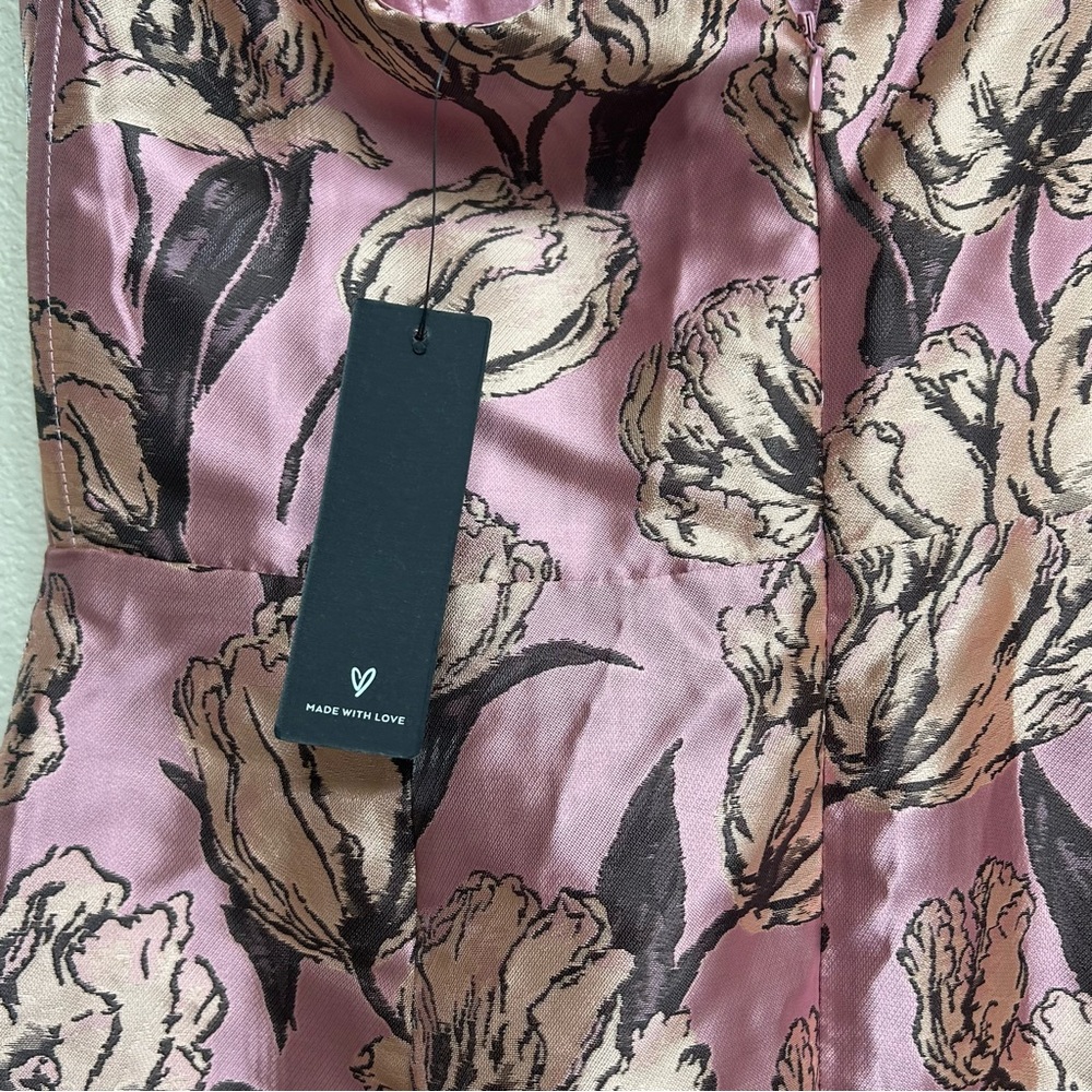 NWT Lulus Strapless Gowning Around Floral Maxi Dress Pink Gold Women’s Large - Picture 9 of 14